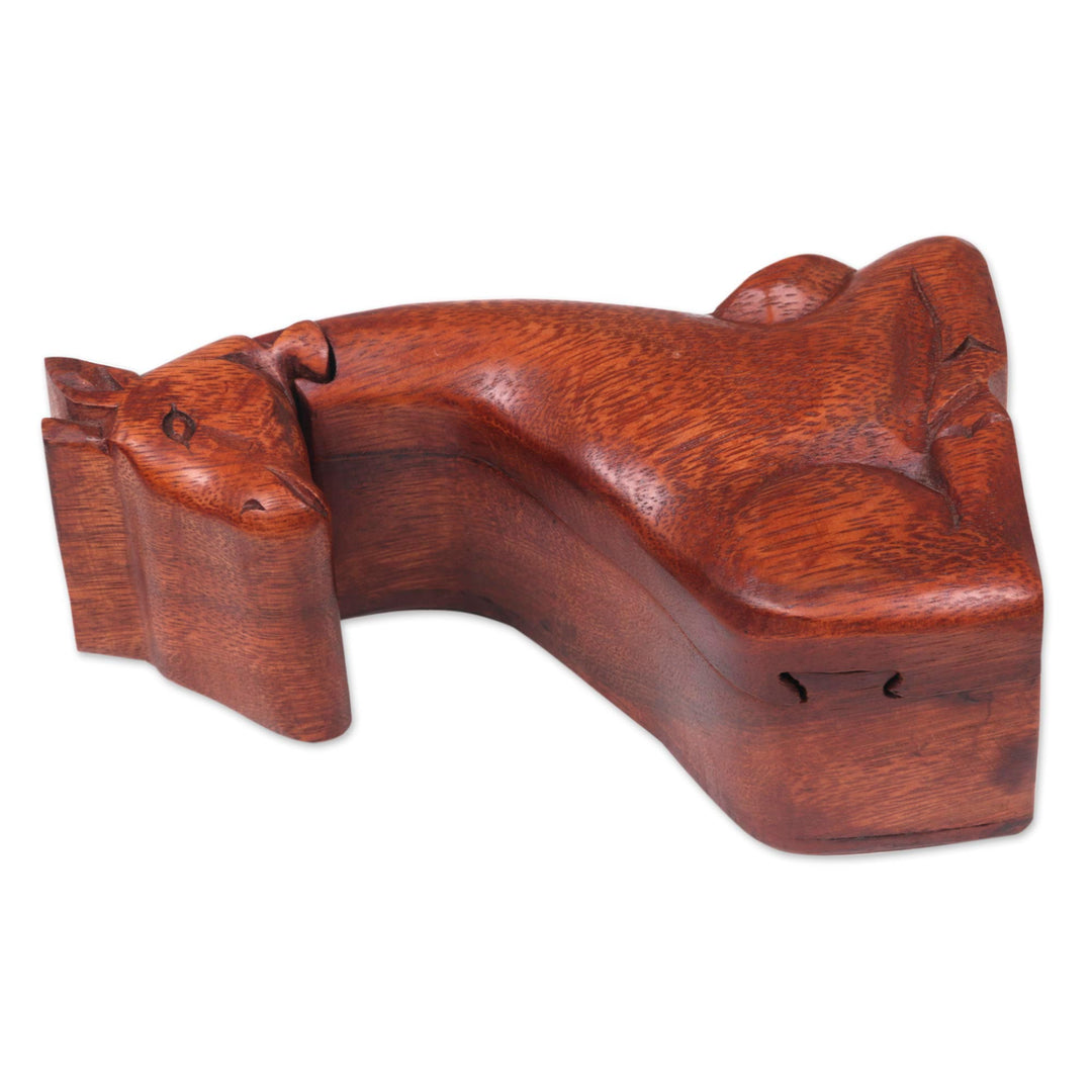 Hand Carved Giraffe Shape Wood Puzzle Box from Indonesia - Resting Giraffe