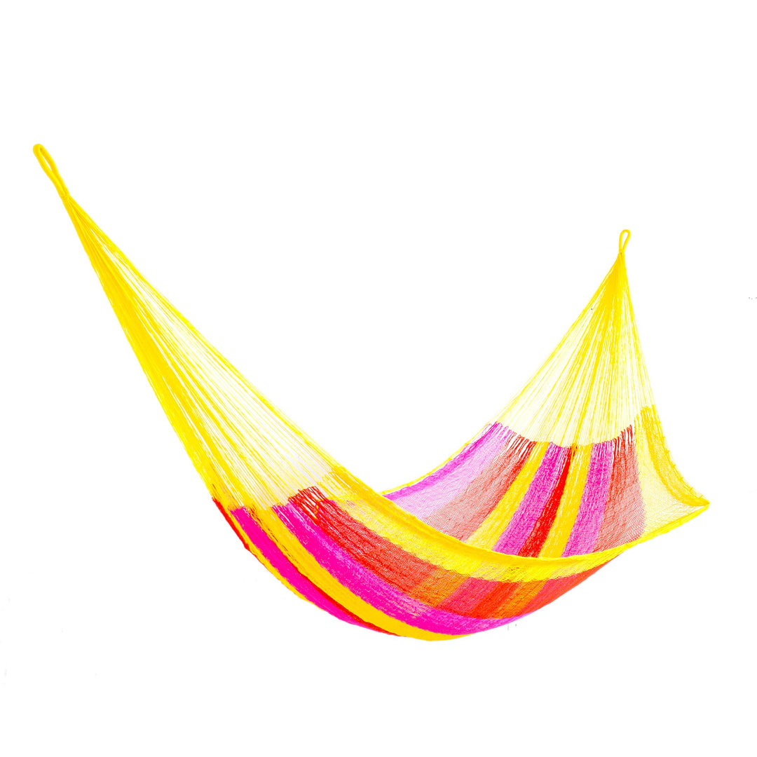 Hand Woven Nylon Pink Yellow Hammock (Single) from Mexico - Candy Delight
