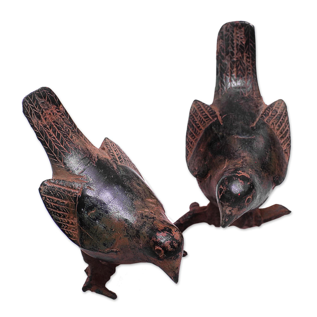 Bronze Sculpture of Bird Pair from Indonesia - Chirping Couple