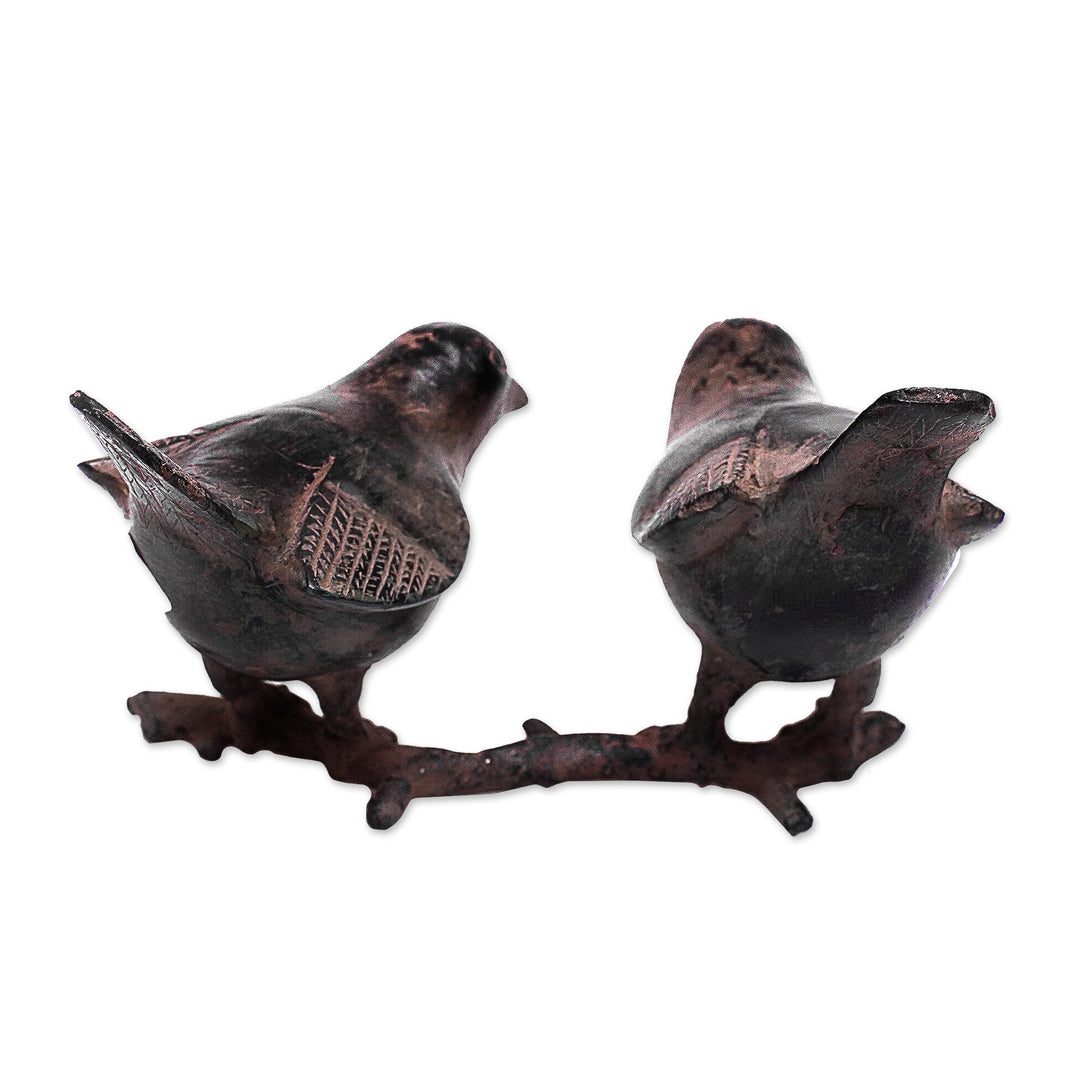 Bronze Sculpture of Bird Pair from Indonesia - Chirping Couple