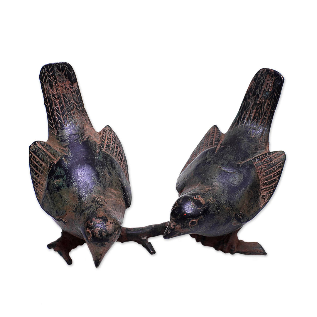 Bronze Sculpture of Bird Pair from Indonesia - Chirping Couple