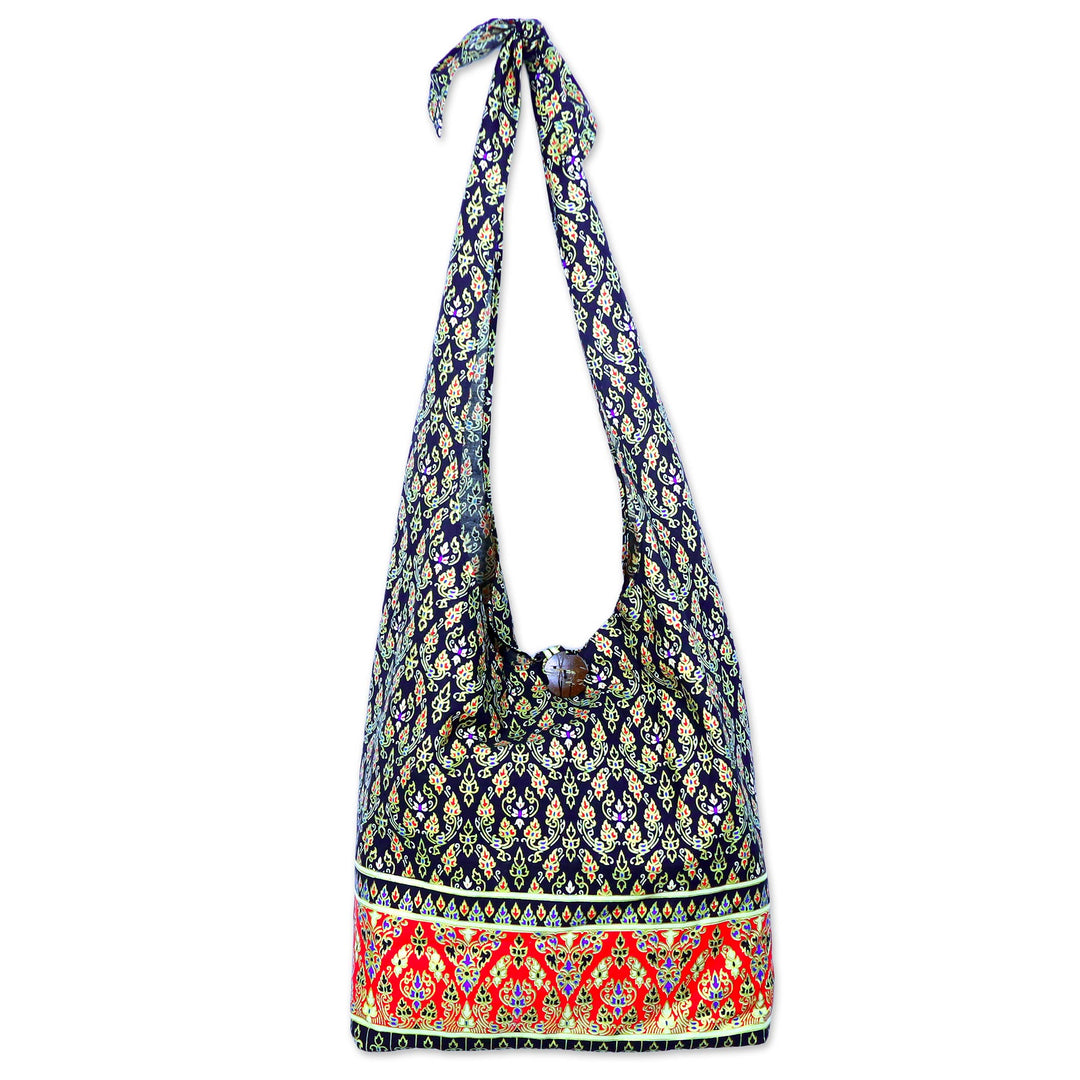 Handmade Thai Red and Black Cotton Shoulder Bag - Dramatic Thai