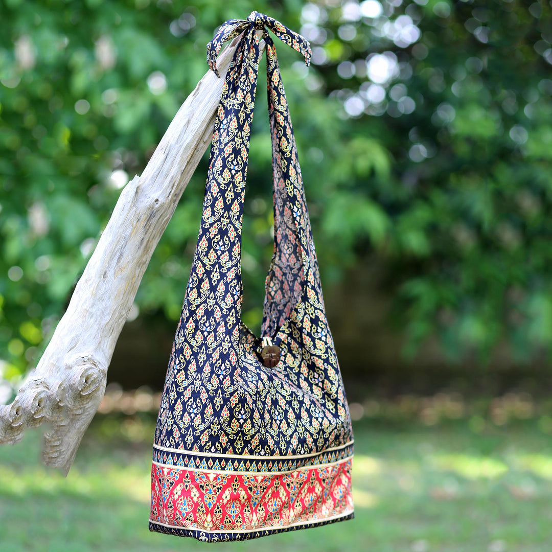 Handmade Thai Red and Black Cotton Shoulder Bag - Dramatic Thai
