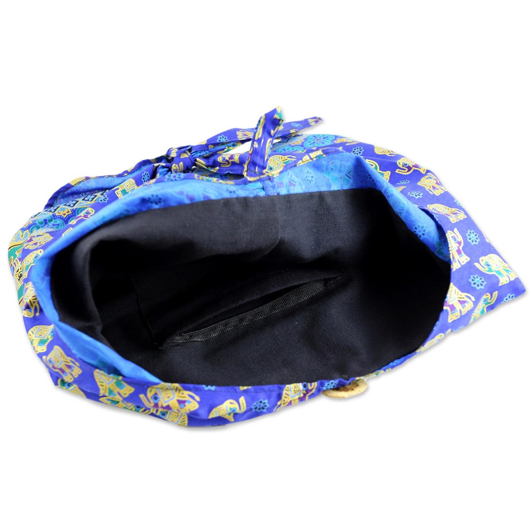 Handmade Blue Cotton Shoulder Bag with Elephant Motif - Royal Thai Elephant