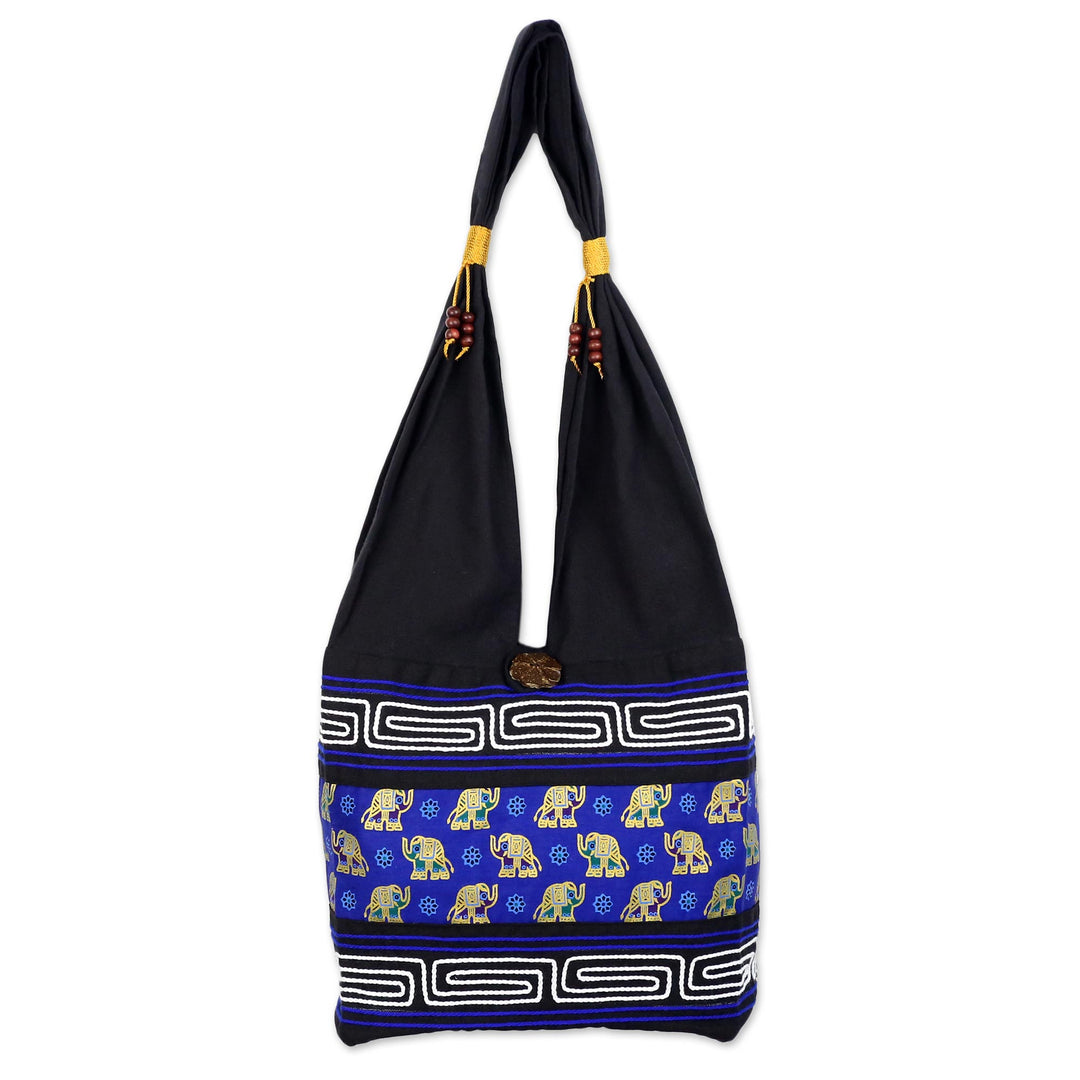 Black and Blue Cotton Blend Shoulder Bag from Thailand - Thai Siam