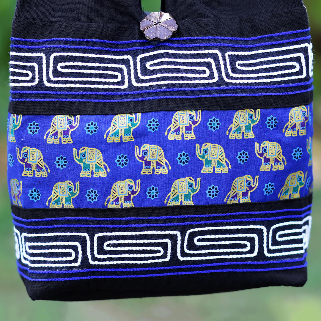 Black and Blue Cotton Blend Shoulder Bag from Thailand - Thai Siam