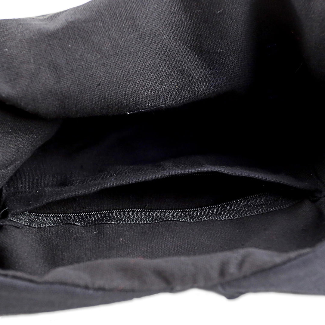 Black and Blue Cotton Blend Shoulder Bag from Thailand - Thai Siam