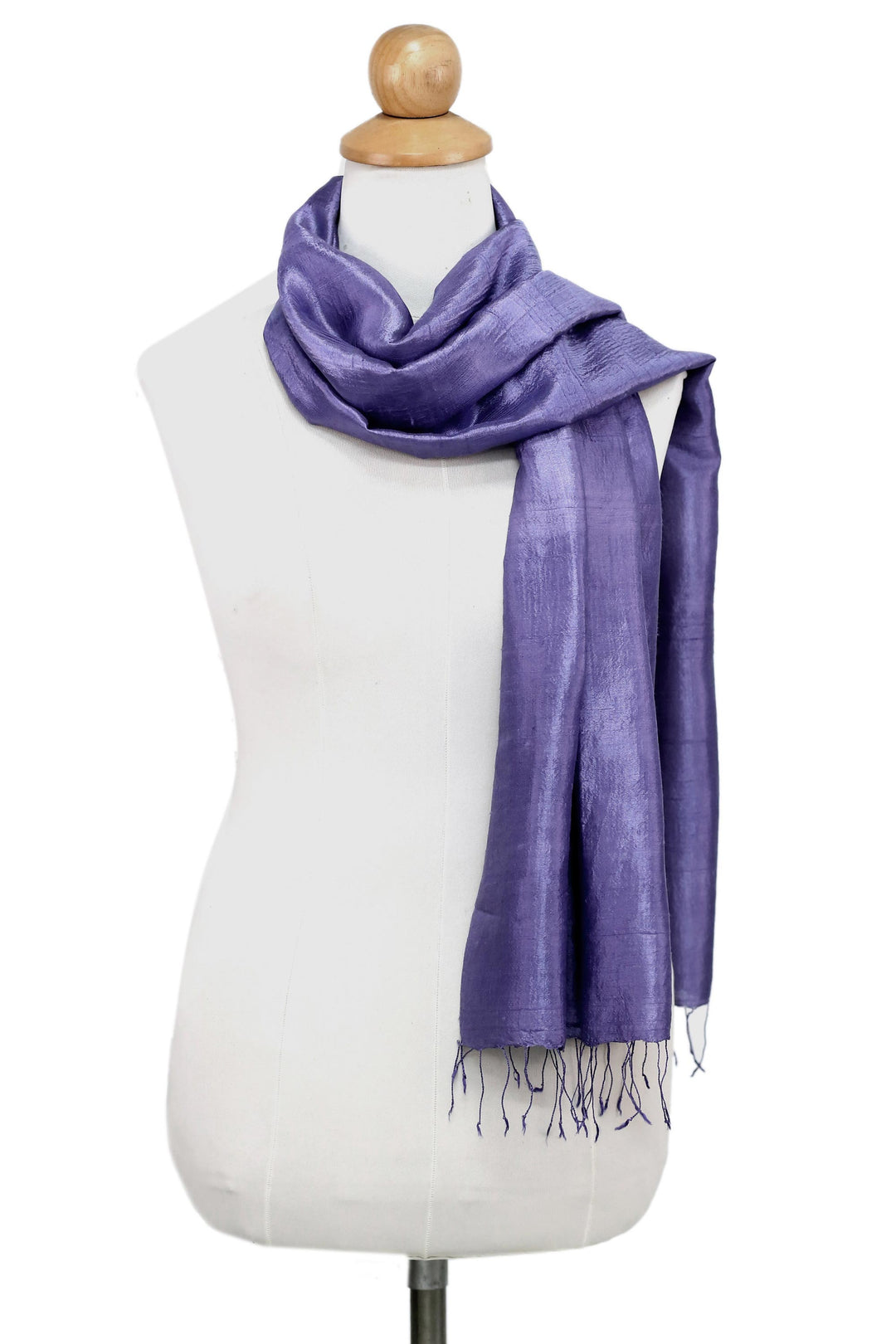 Hand Woven Fringed Silk Scarf in Blue-Violet from Thailand - Otherworldly in Blue-Violet