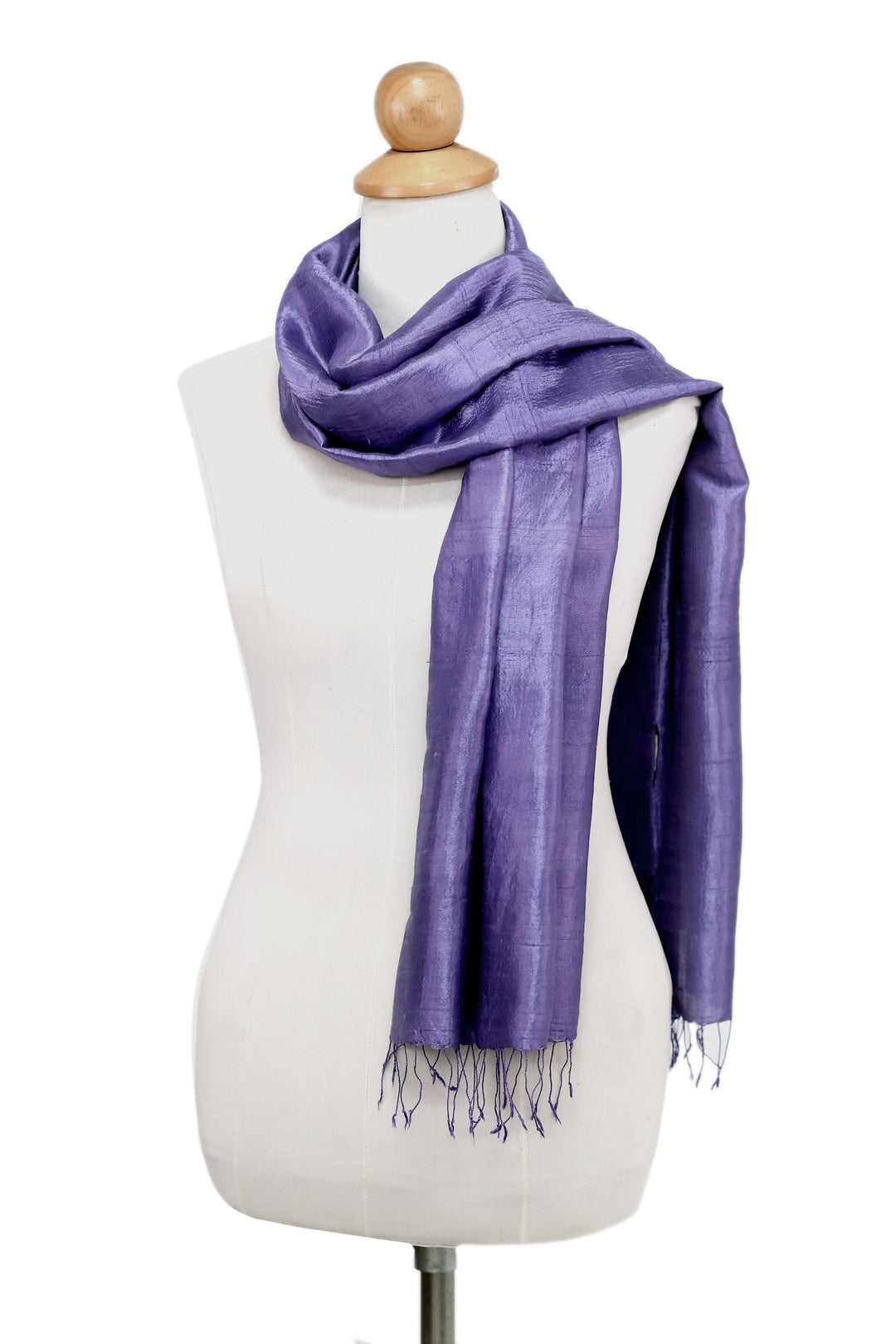 Hand Woven Fringed Silk Scarf in Blue-Violet from Thailand - Otherworldly in Blue-Violet