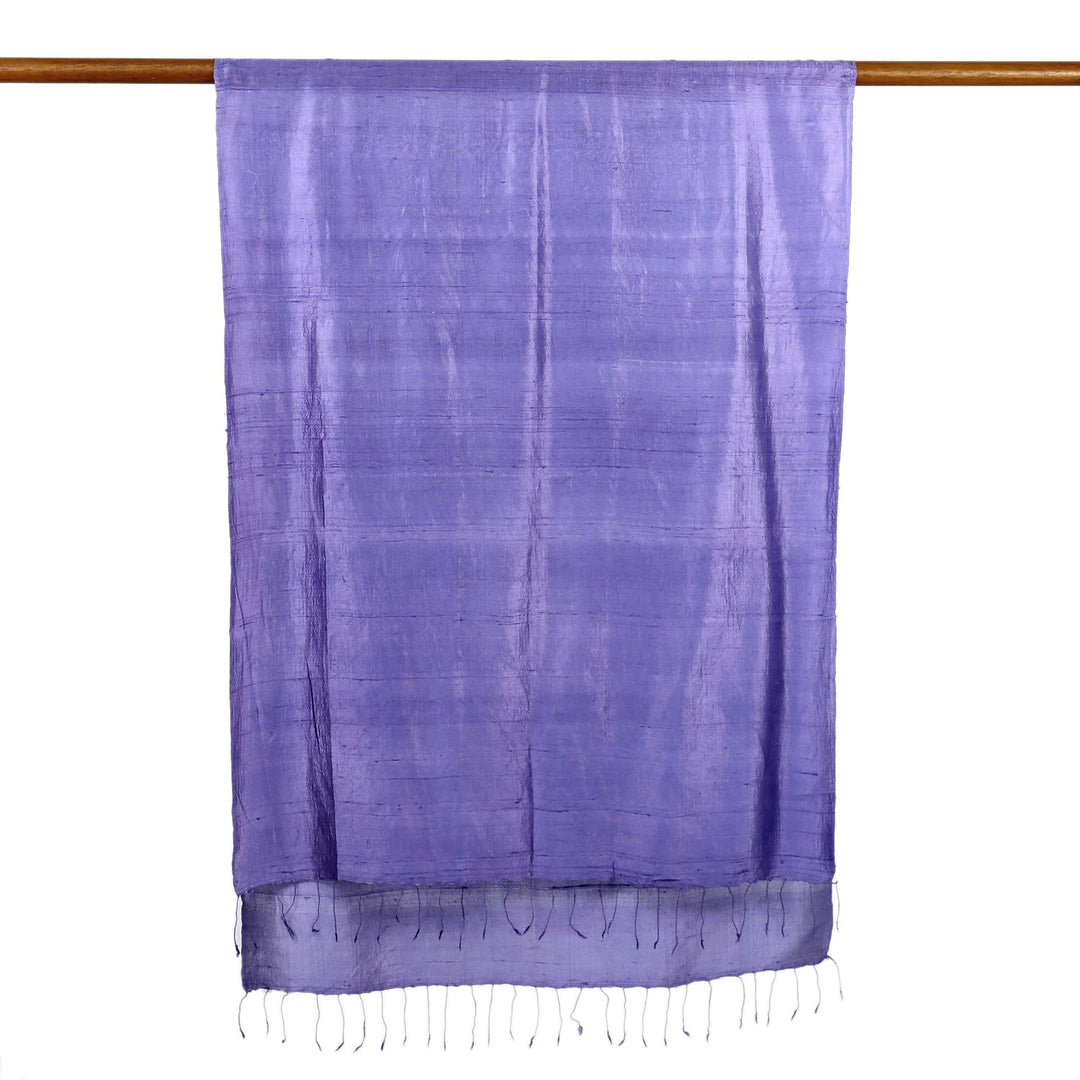 Hand Woven Fringed Silk Scarf in Blue-Violet from Thailand - Otherworldly in Blue-Violet