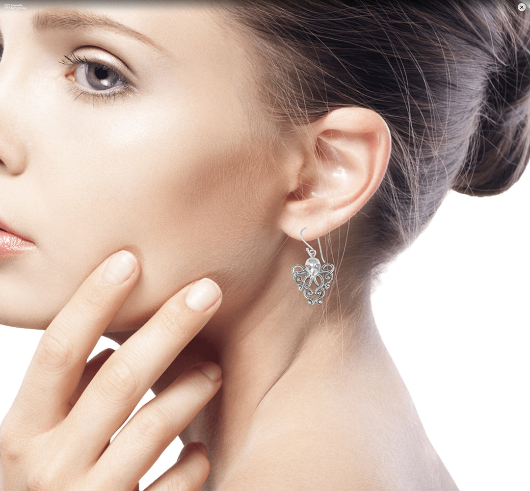 Sterling Silver Dangle Earrings Octopus from Indonesia - Octopus of the Deep