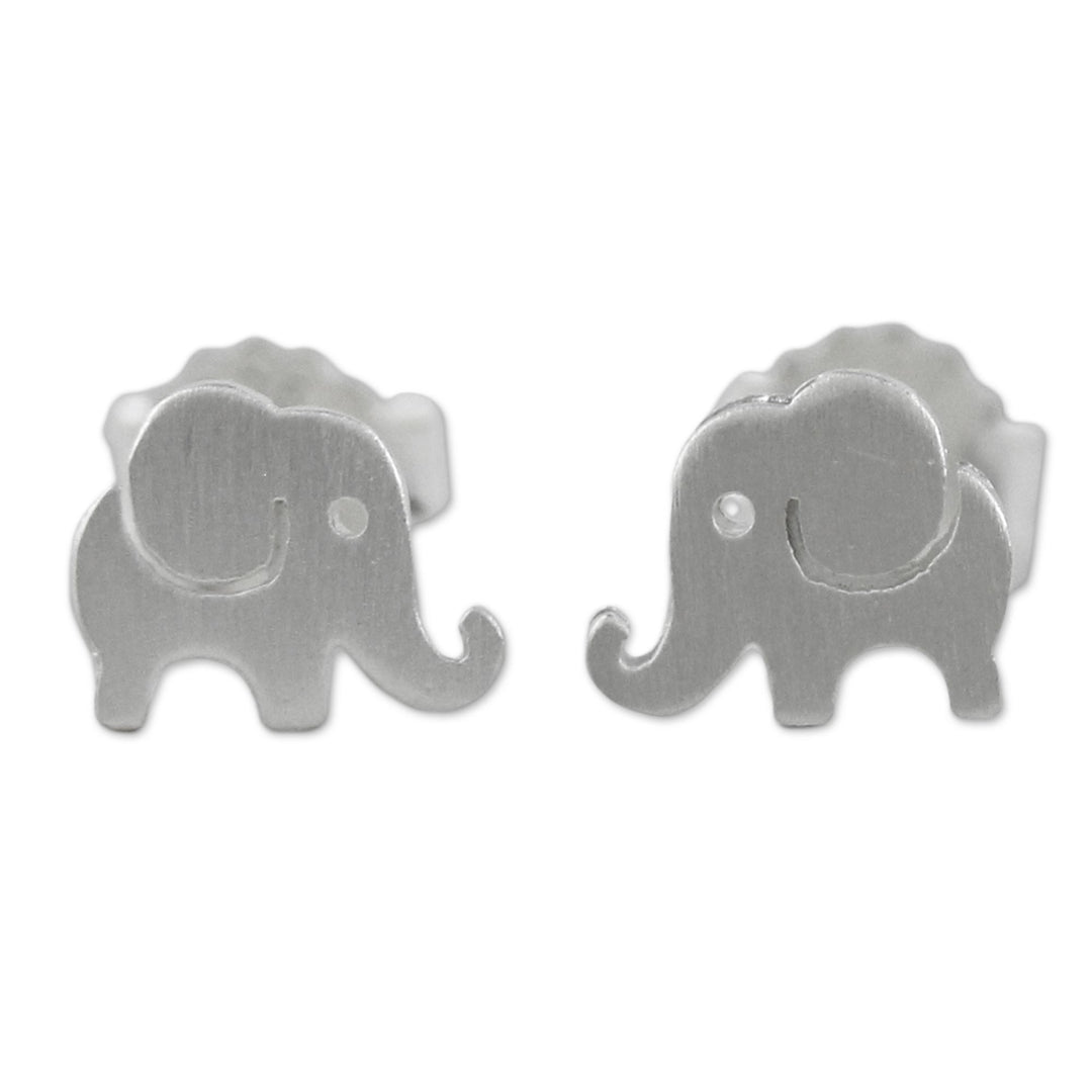 Handmade Thai Sterling Silver Post Elephant Earrings - Endearing Elephants