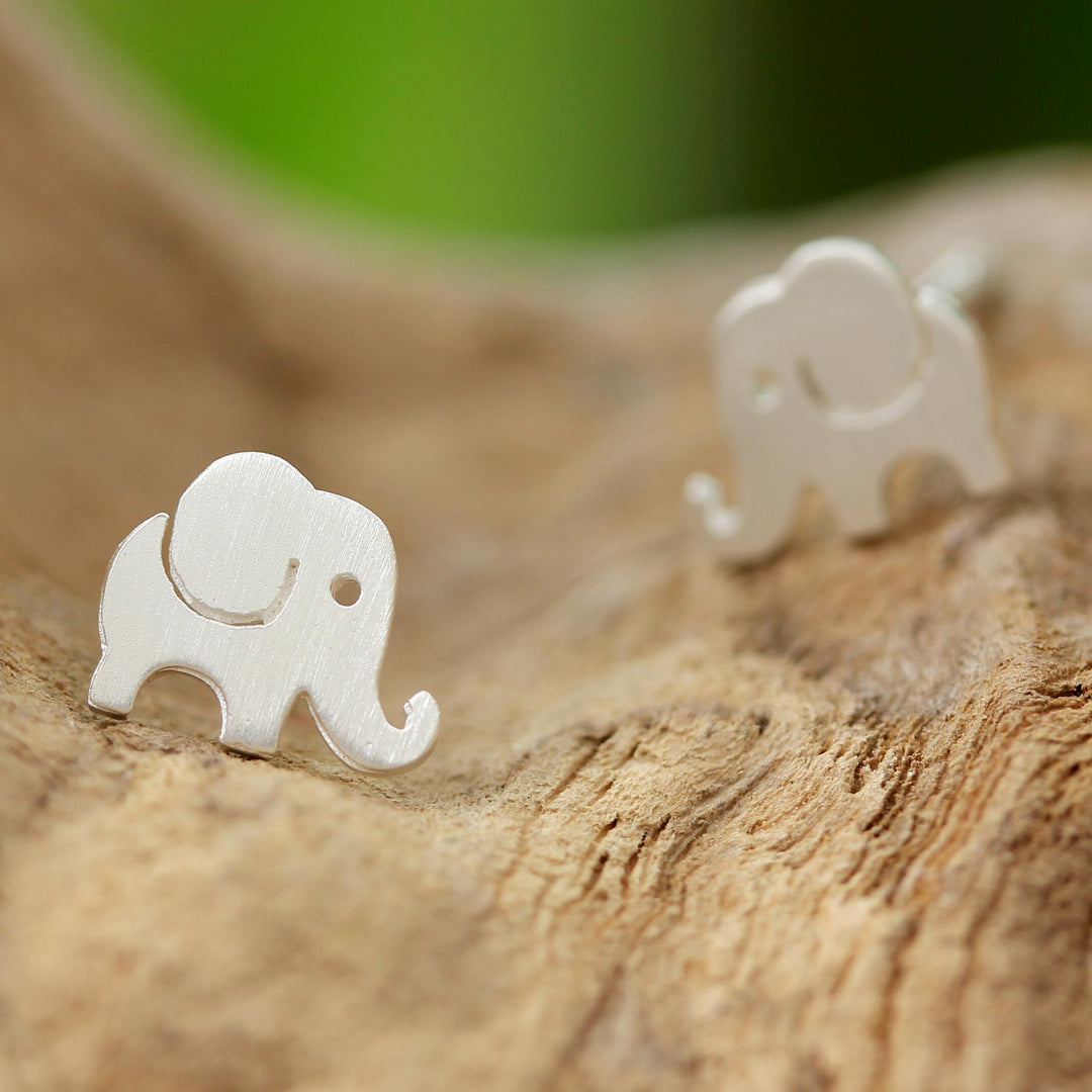Handmade Thai Sterling Silver Post Elephant Earrings - Endearing Elephants