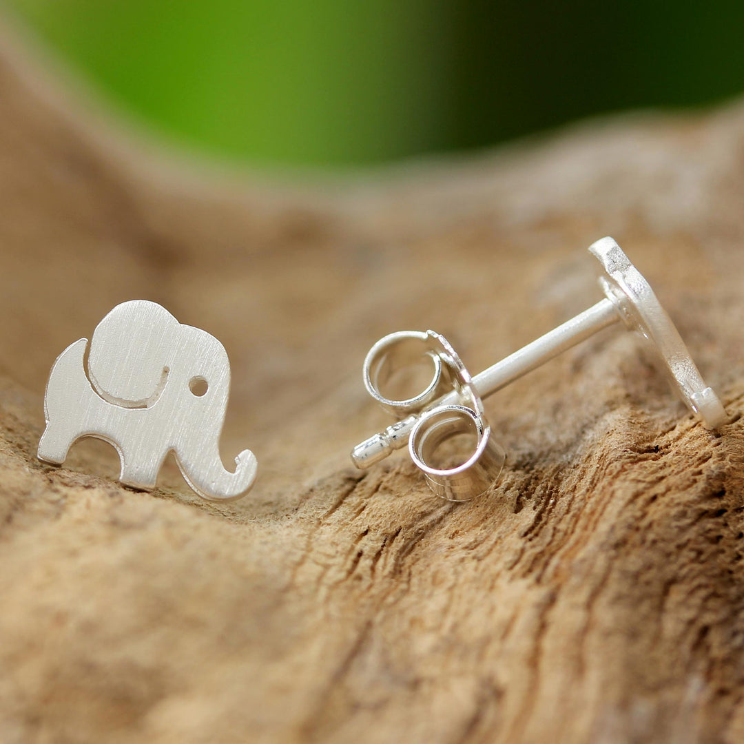 Handmade Thai Sterling Silver Post Elephant Earrings - Endearing Elephants