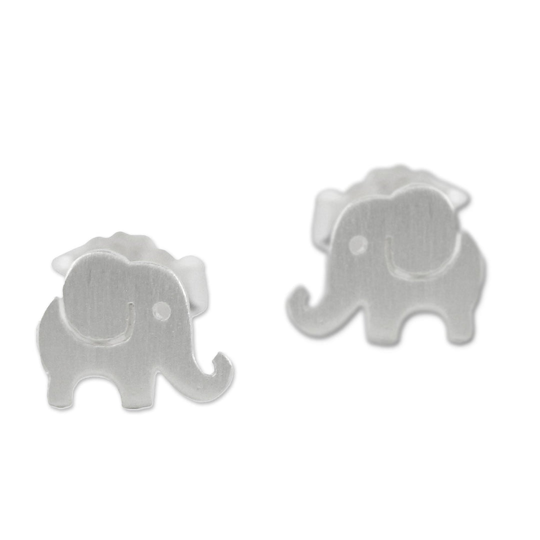 Handmade Thai Sterling Silver Post Elephant Earrings - Endearing Elephants