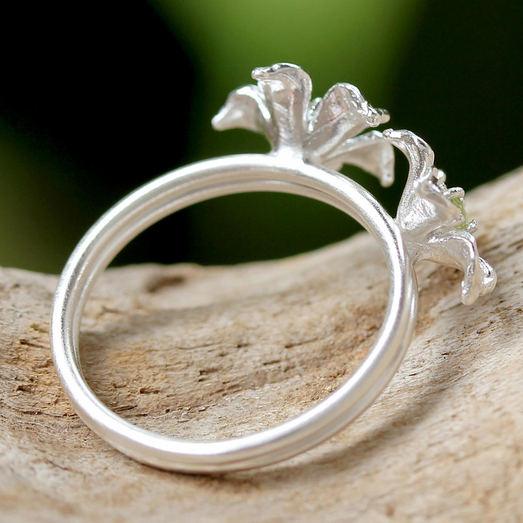 Thai Peridot and Sterling Silver Floral Cocktail Ring - Green Winter Blooms