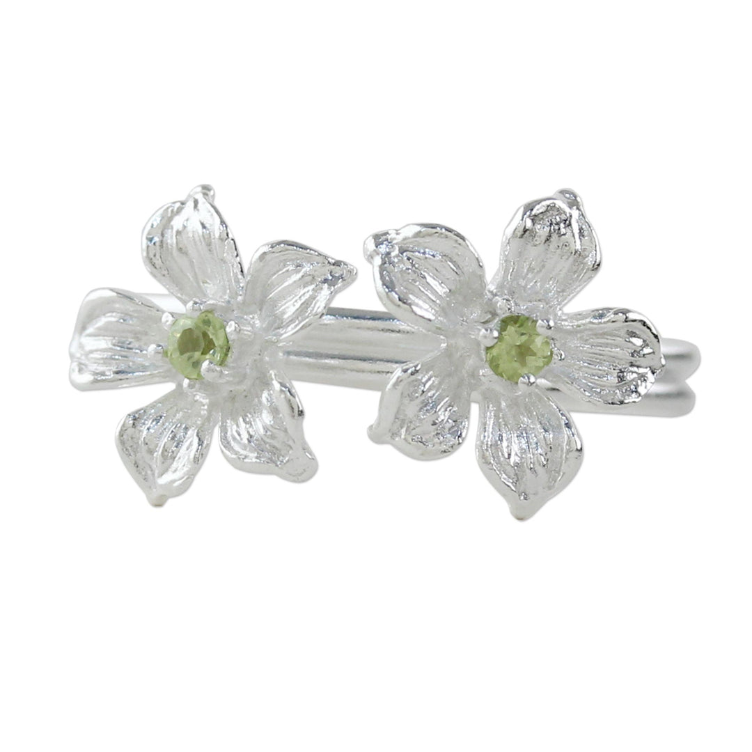 Thai Peridot and Sterling Silver Floral Cocktail Ring - Green Winter Blooms
