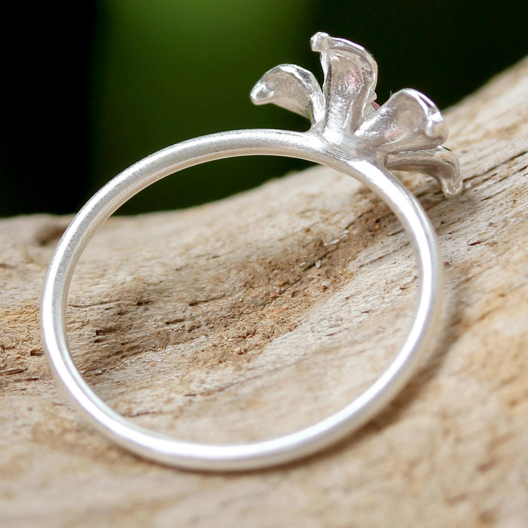Thai Tourmaline and Sterling Silver Floral Cocktail Ring - Pink Winter Bloom