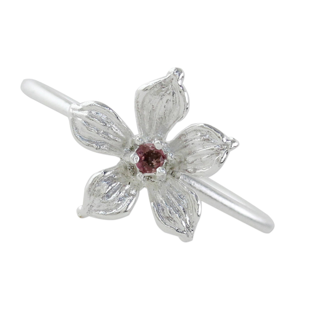 Thai Tourmaline and Sterling Silver Floral Cocktail Ring - Pink Winter Bloom