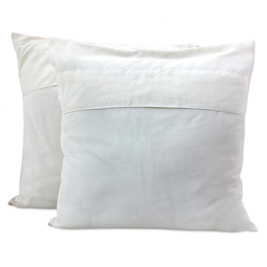 Embroidered Cotton Cushion Covers Red Tree (Pair) India - Chinar Tree