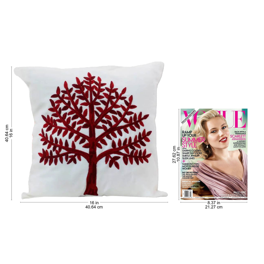 Embroidered Cotton Cushion Covers Red Tree (Pair) India - Chinar Tree