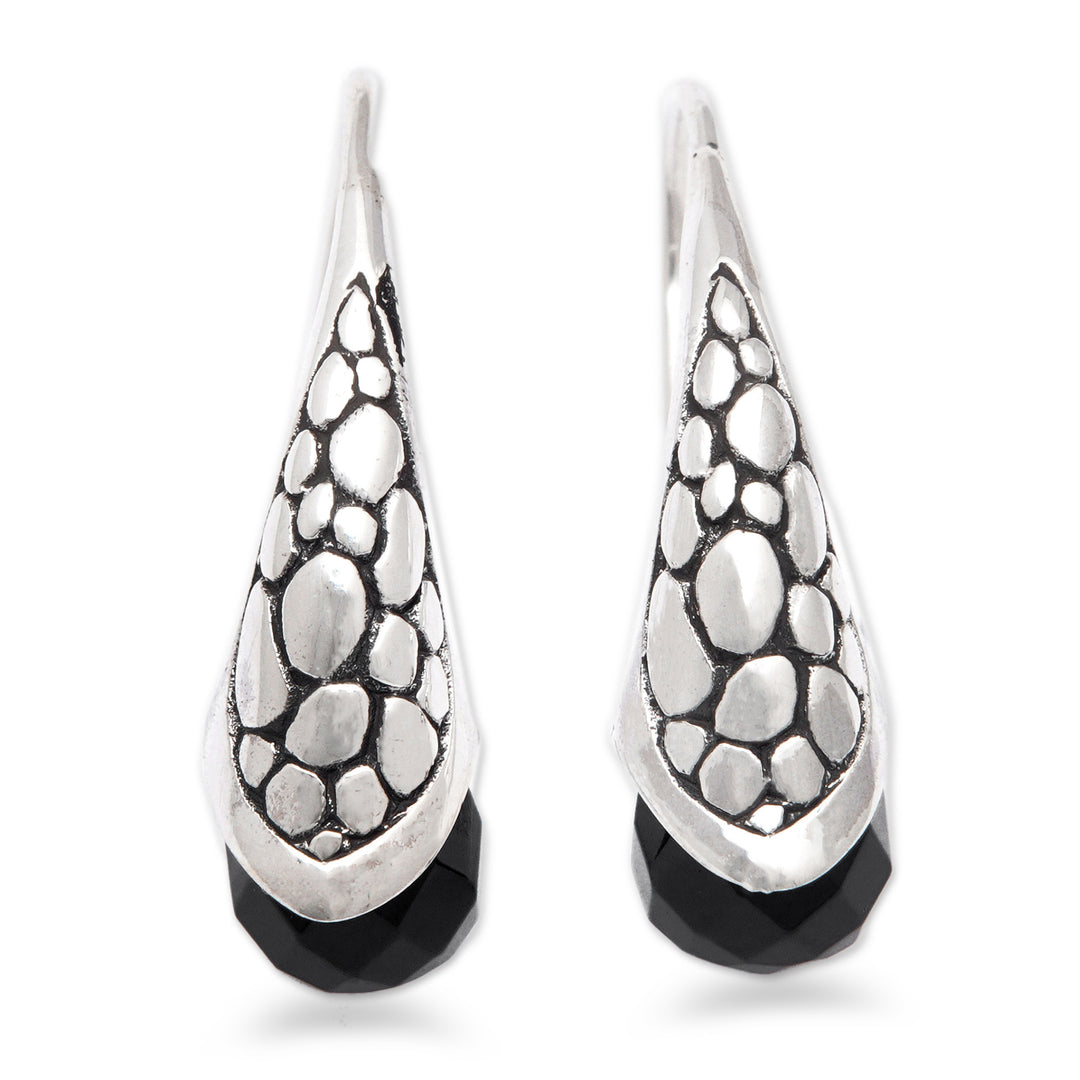 Handcrafted Sterling Silver Onyx Drop Earrings Indonesia - Midnight Spell