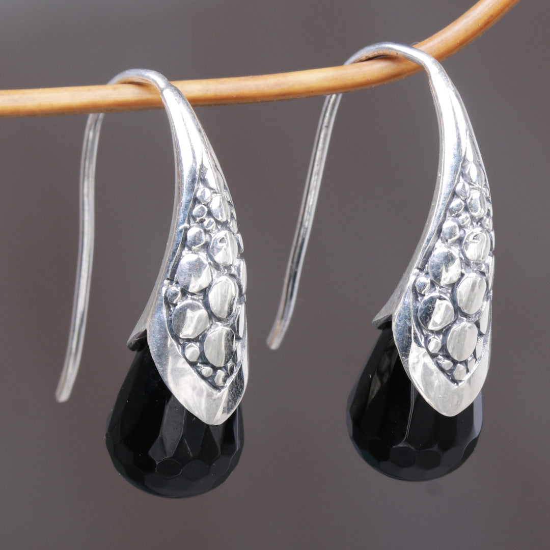 Handcrafted Sterling Silver Onyx Drop Earrings Indonesia - Midnight Spell