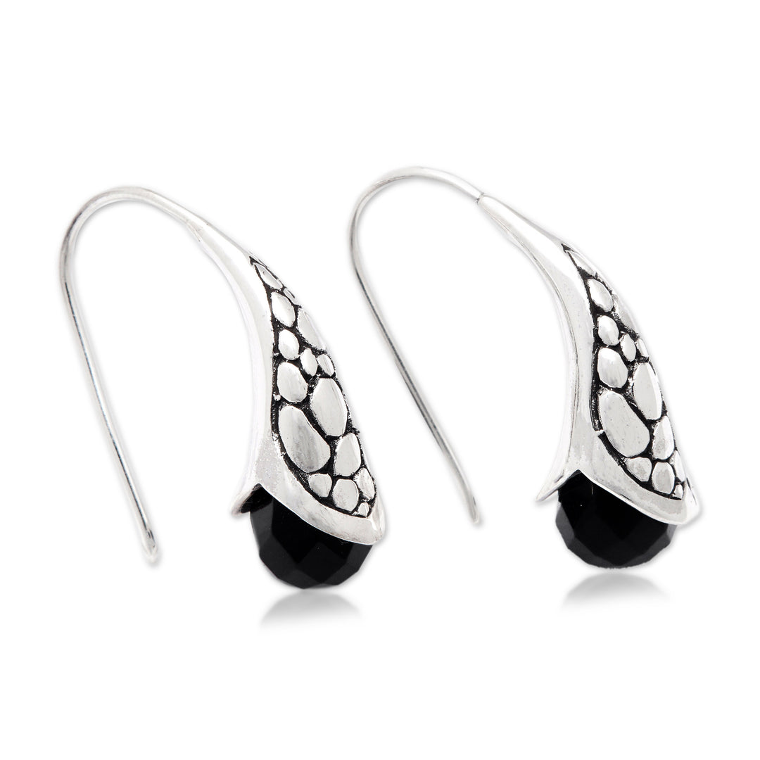 Handcrafted Sterling Silver Onyx Drop Earrings Indonesia - Midnight Spell