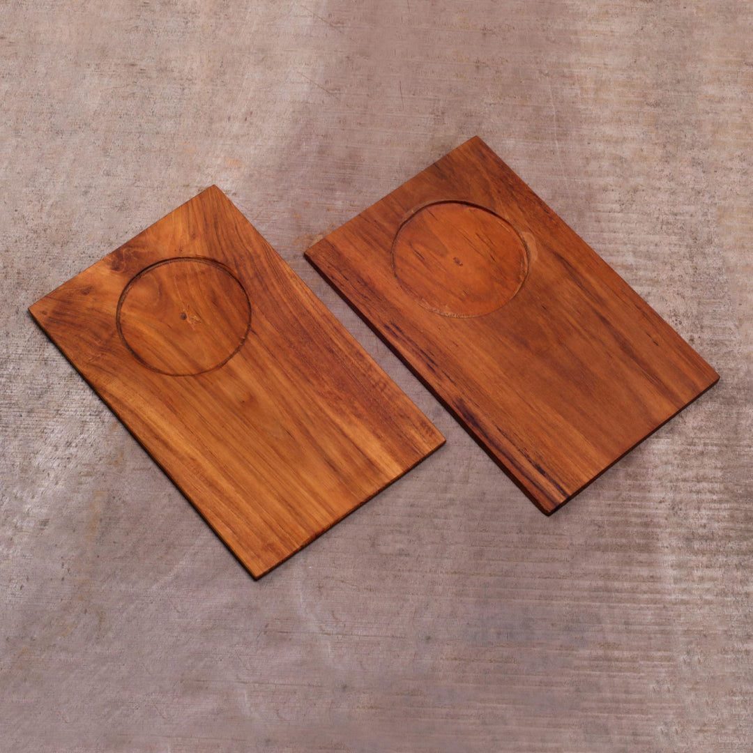 Hand Made Light Brown Wood Trays from Indonesia (Pair) - Clock Tower
