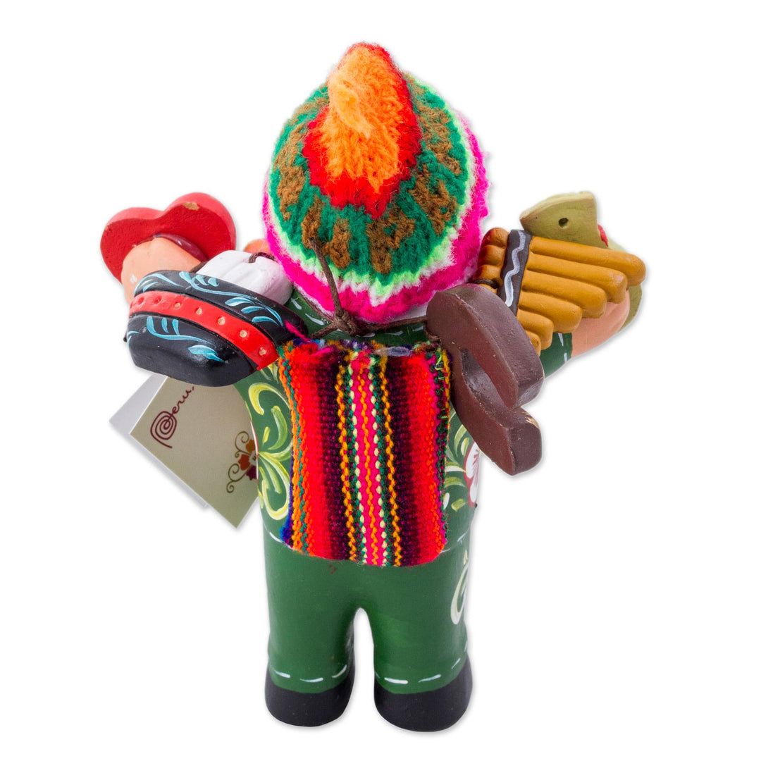 Painted Floral Ekeko Sculpture with Wool Cap from Peru - Jolly Ekeko