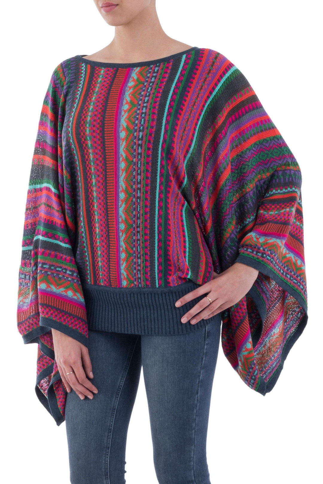 Colorful Striped Alpaca Wool Blend Sweater from Peru - Fiesta Dance