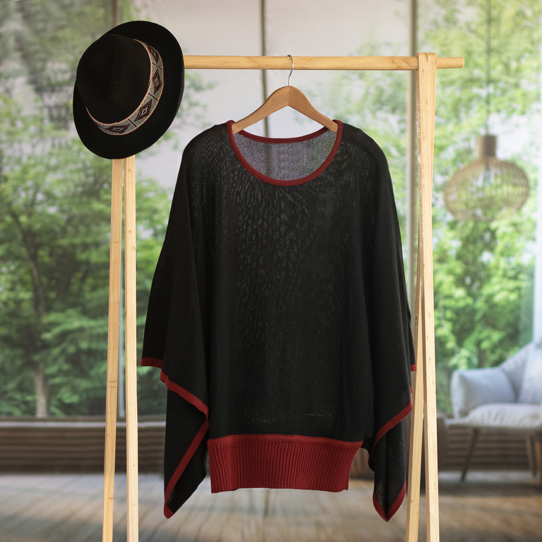 Peruvian Knit Bohemian Sweater in Black and Burgundy - Black Burgundy Dance
