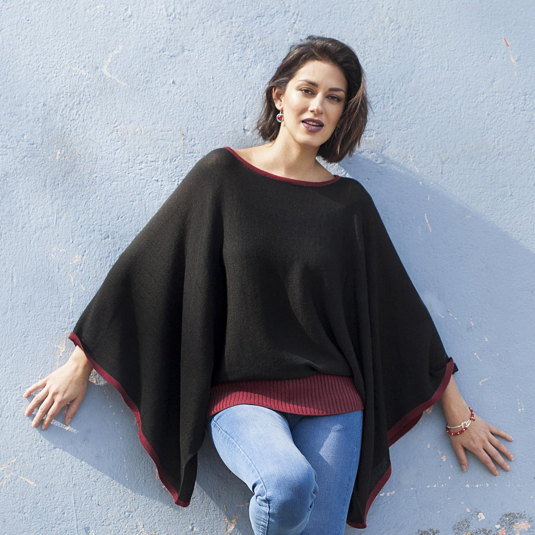 Peruvian Knit Bohemian Sweater in Black and Burgundy - Black Burgundy Dance