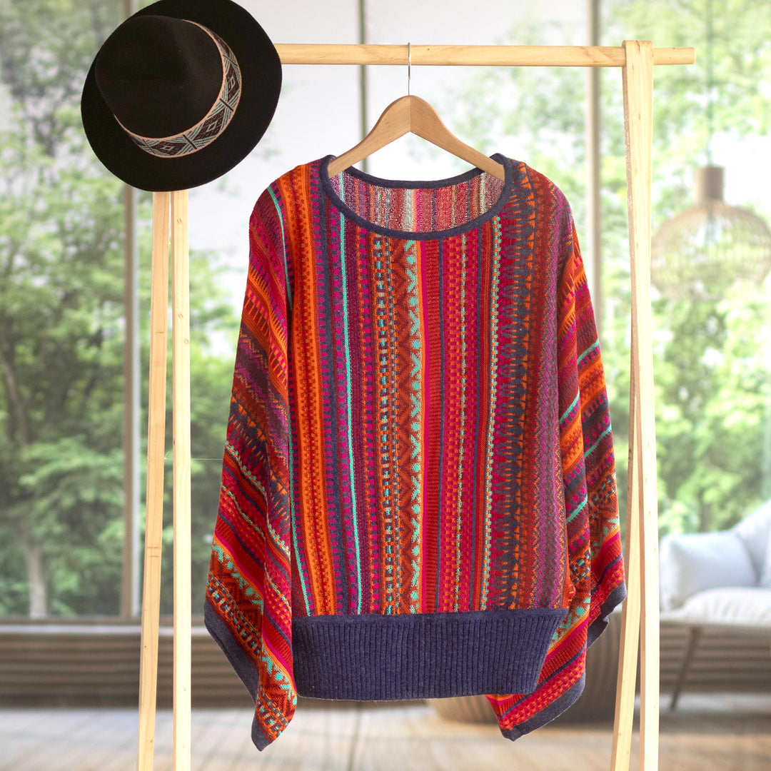 Peruvian Knit Bohemian Drape Sweater in Multicolor Pattern - Cuzco Dance