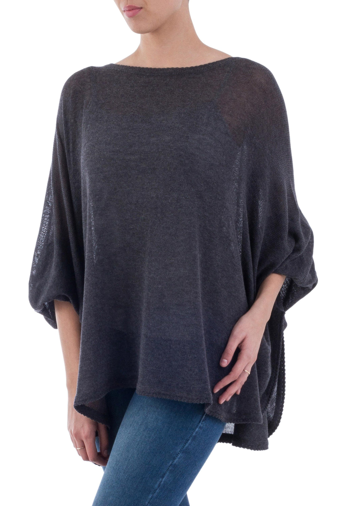 Soft Knit Bohemian Style Charcoal Drape Sweater from Peru - Charcoal Breeze