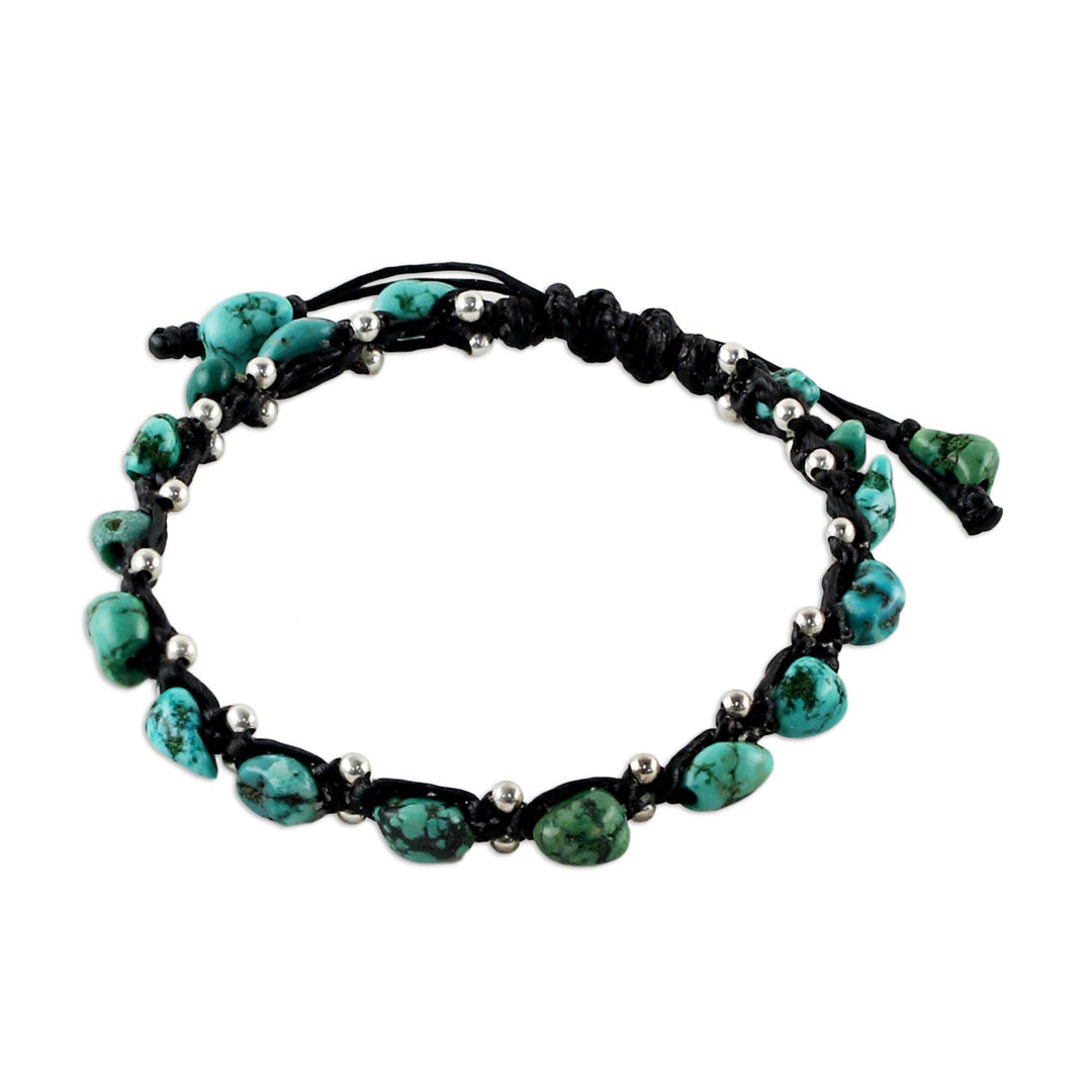 Thai Jewelry Braided Bracelet Turquoise Color 925 Silver - Turquoise Bohemian
