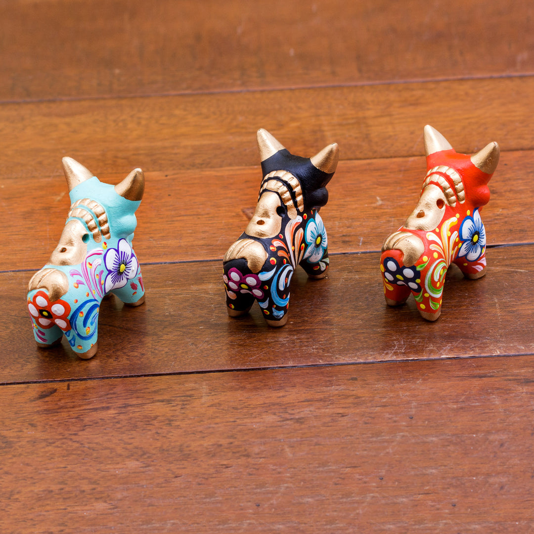 Handcrafted Multicolor Set of Three Bull Figurines - Little Pucara Bulls