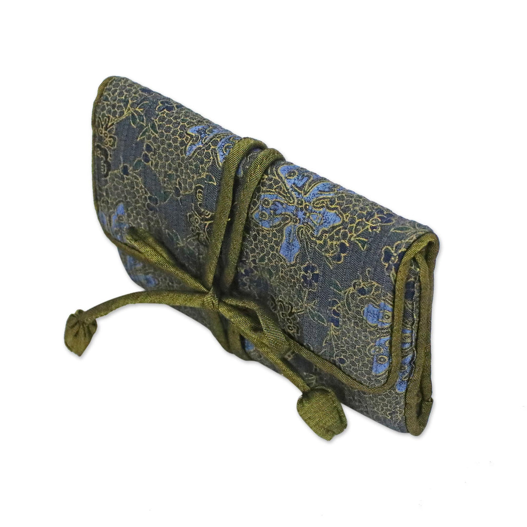 Rayon Silk Blend Jewelry Roll in Grey Floral - Slate Floral Journey