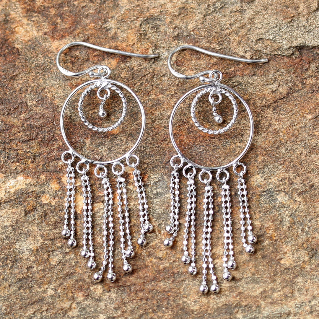 Thai Artisan Jewelry Sterling Silver Chandelier Earrings - Dream Protectors