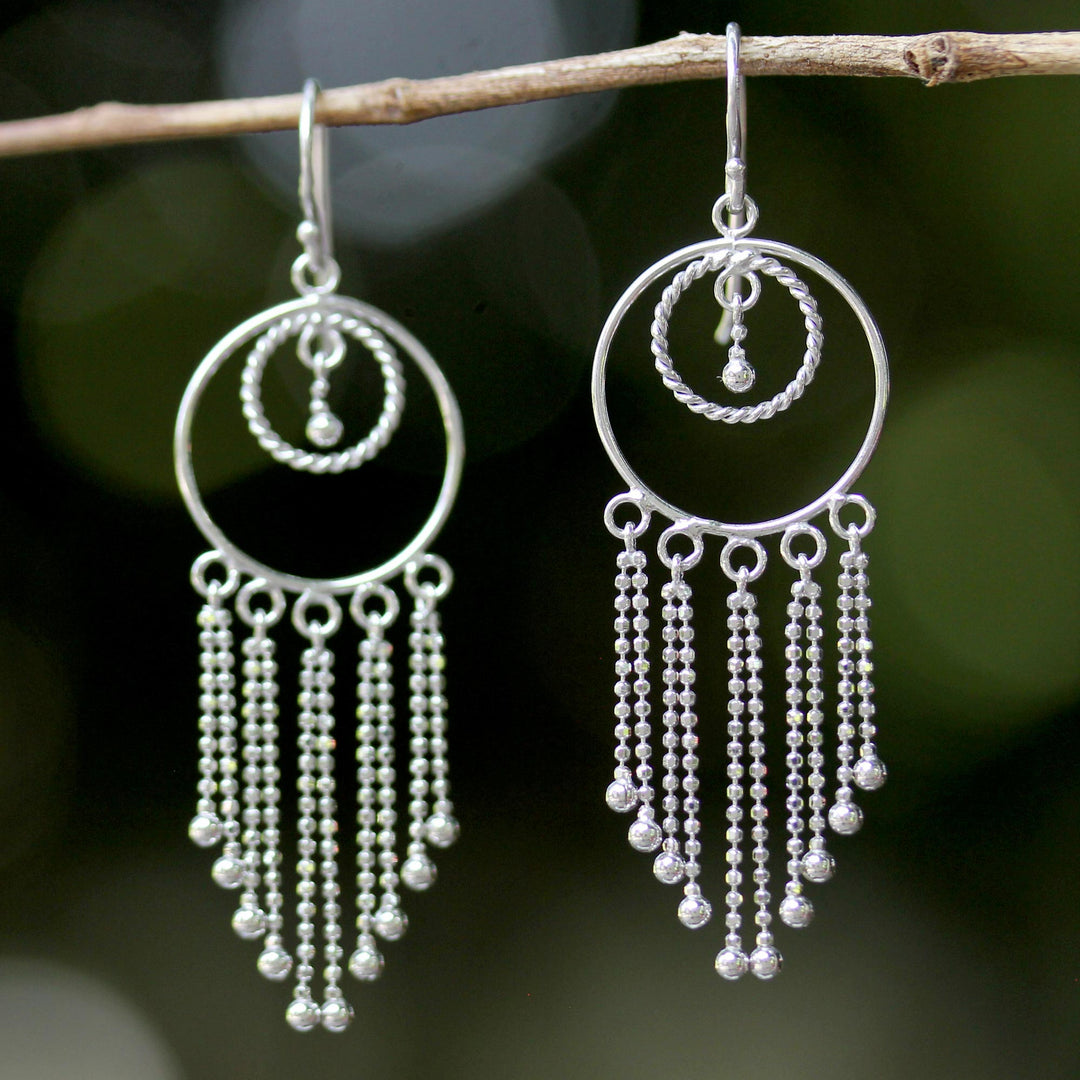 Thai Artisan Jewelry Sterling Silver Chandelier Earrings - Dream Protectors
