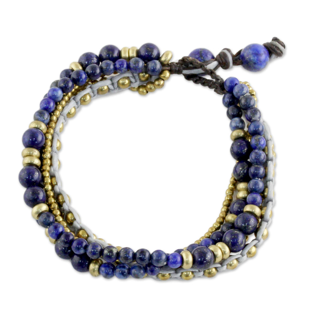 Brass and Lapis Lazuli Multi-Strand Beaded Bracelet - Brisk Ocean