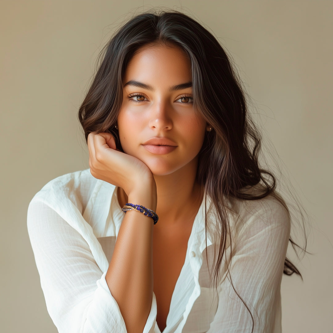 Brass and Lapis Lazuli Multi-Strand Beaded Bracelet - Brisk Ocean