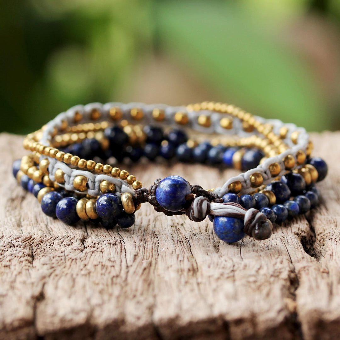 Brass and Lapis Lazuli Multi-Strand Beaded Bracelet - Brisk Ocean