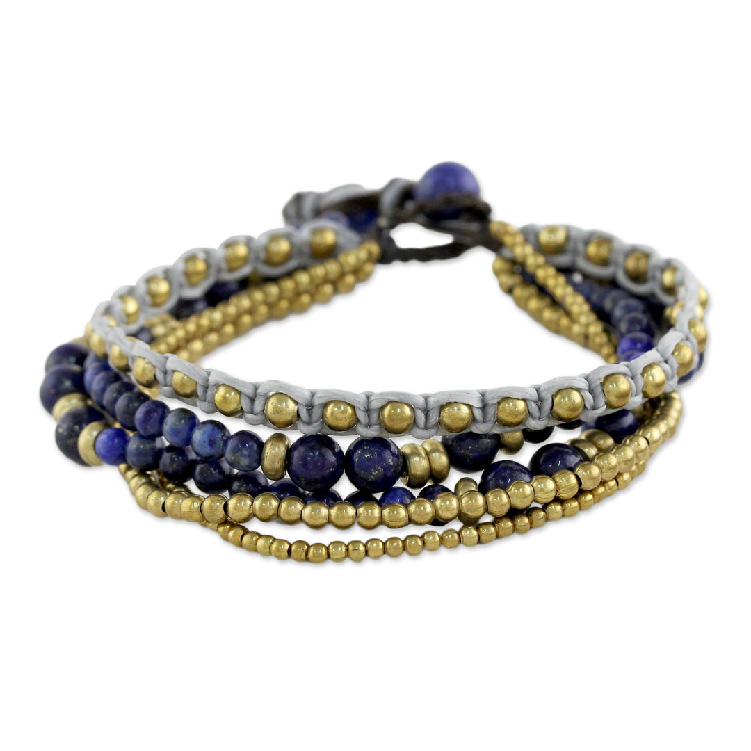 Brass and Lapis Lazuli Multi-Strand Beaded Bracelet - Brisk Ocean