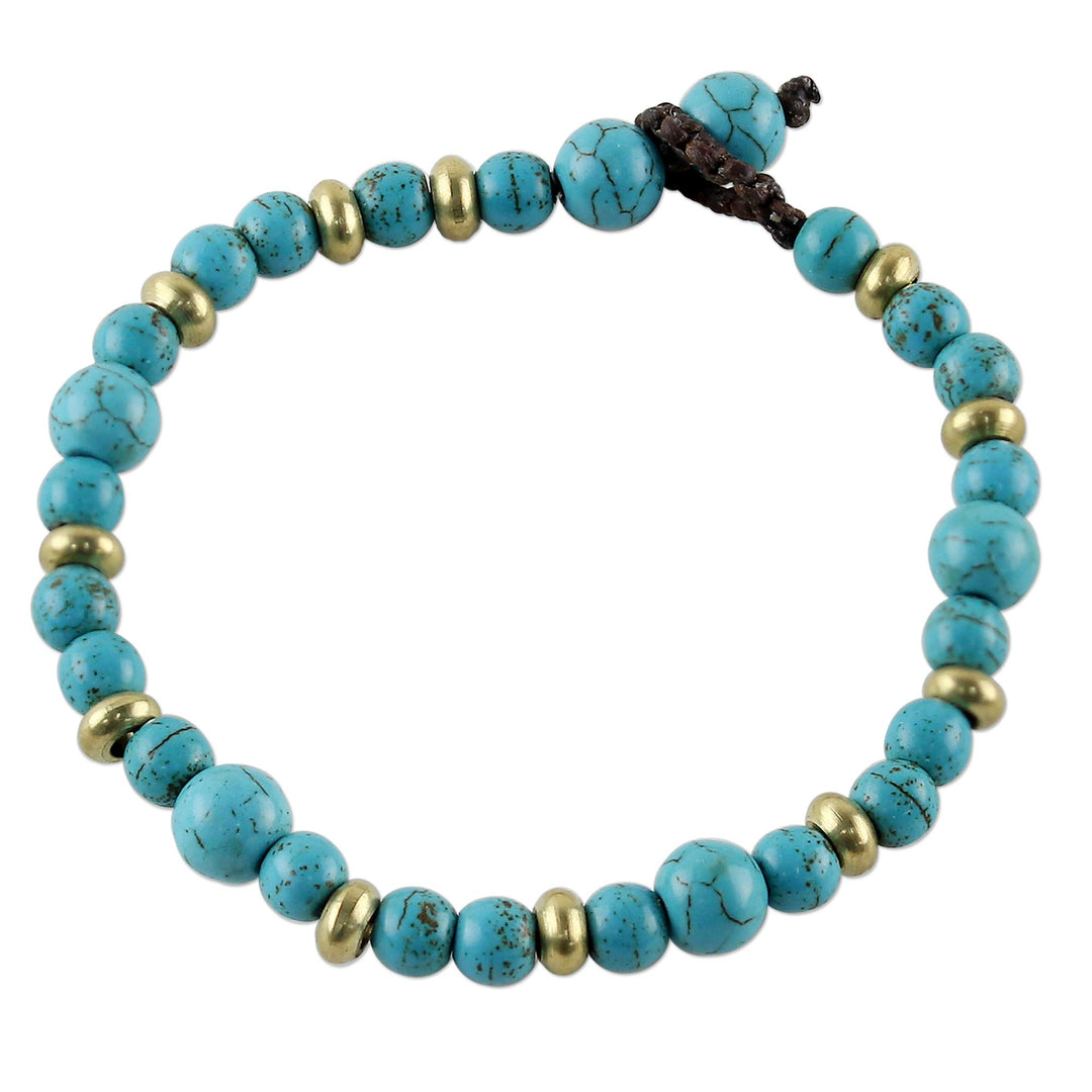 Brass and Calcite Beaded Bracelet from Thailand - Beautiful Thai in Light Blue