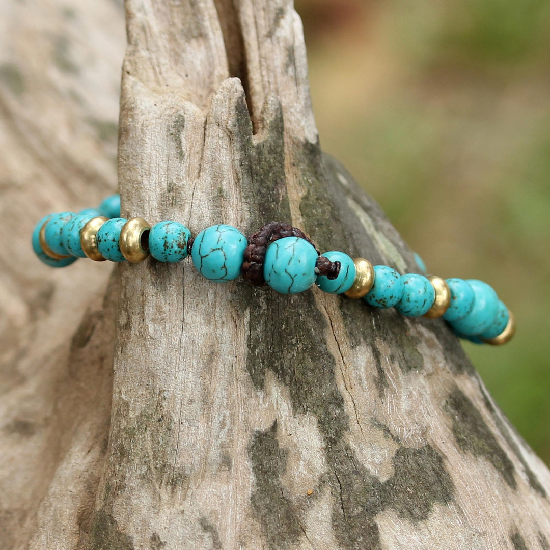 Brass and Calcite Beaded Bracelet from Thailand - Beautiful Thai in Light Blue