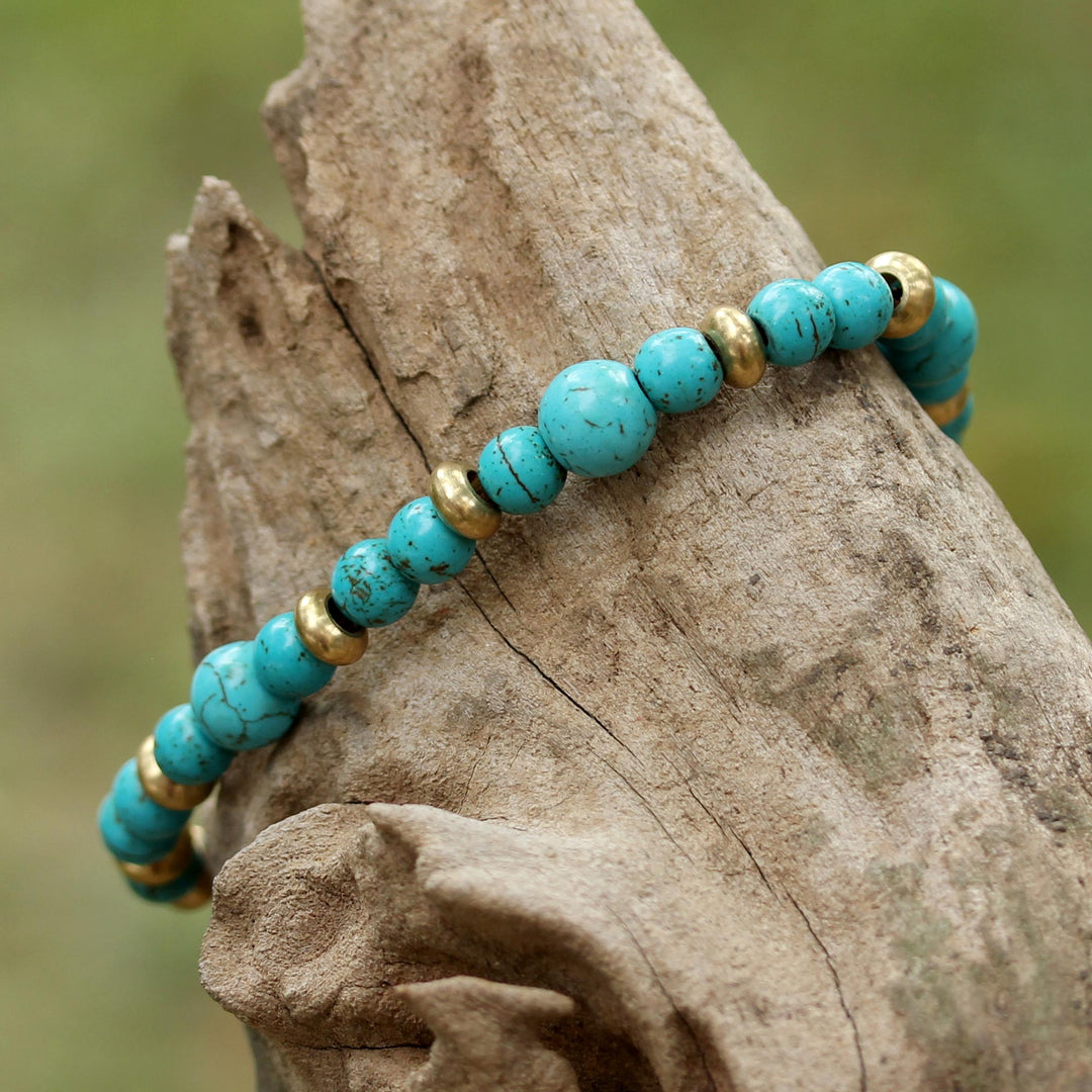 Brass and Calcite Beaded Bracelet from Thailand - Beautiful Thai in Light Blue
