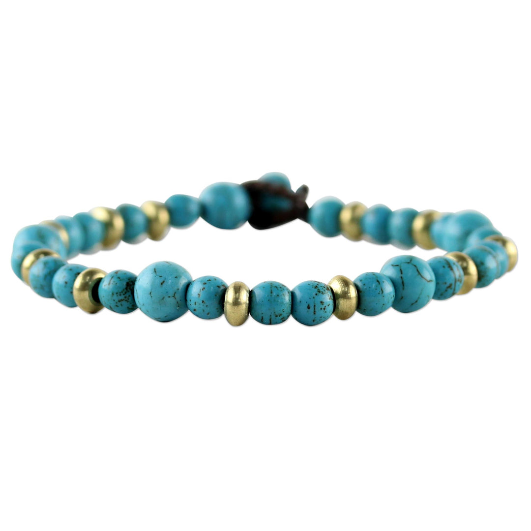 Brass and Calcite Beaded Bracelet from Thailand - Beautiful Thai in Light Blue