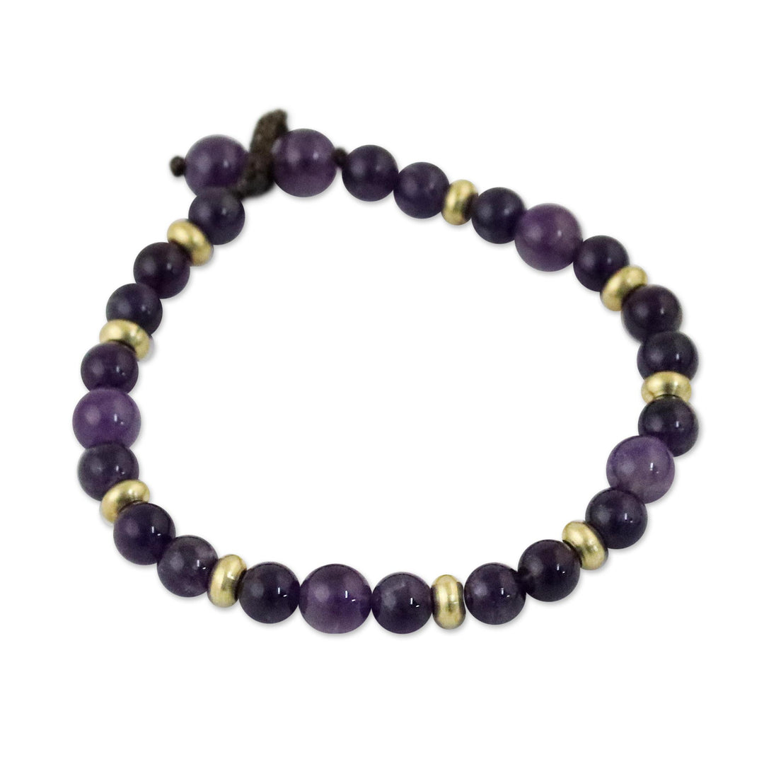 Amethyst and Brass Beaded Bracelet from Thailand - Beautiful Thai in Purple