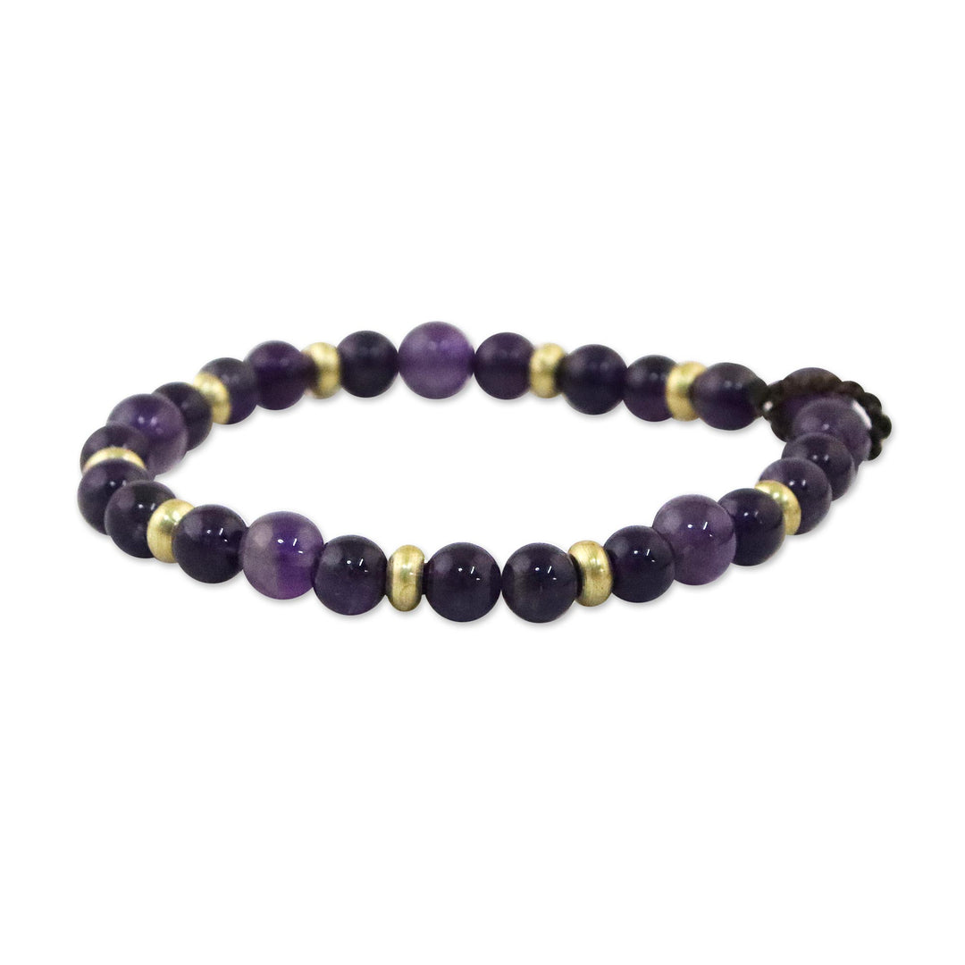 Amethyst and Brass Beaded Bracelet from Thailand - Beautiful Thai in Purple